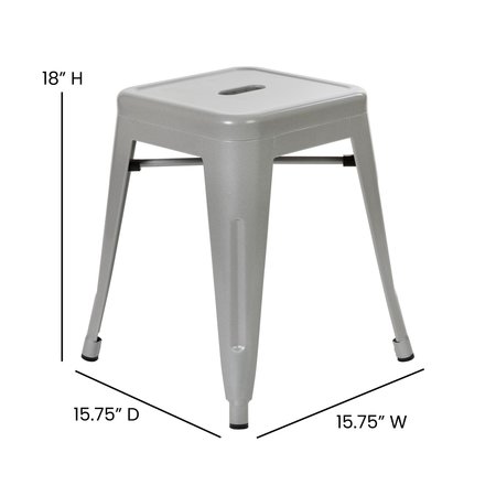 Flash Furniture 4 Pack 18 Inch Silver Metal Stool ET-BT3503-18-SIL-GG